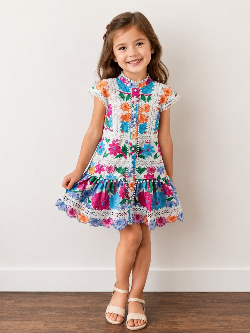 Marlo Girls Embroidered Floral Dress, Size 4-5